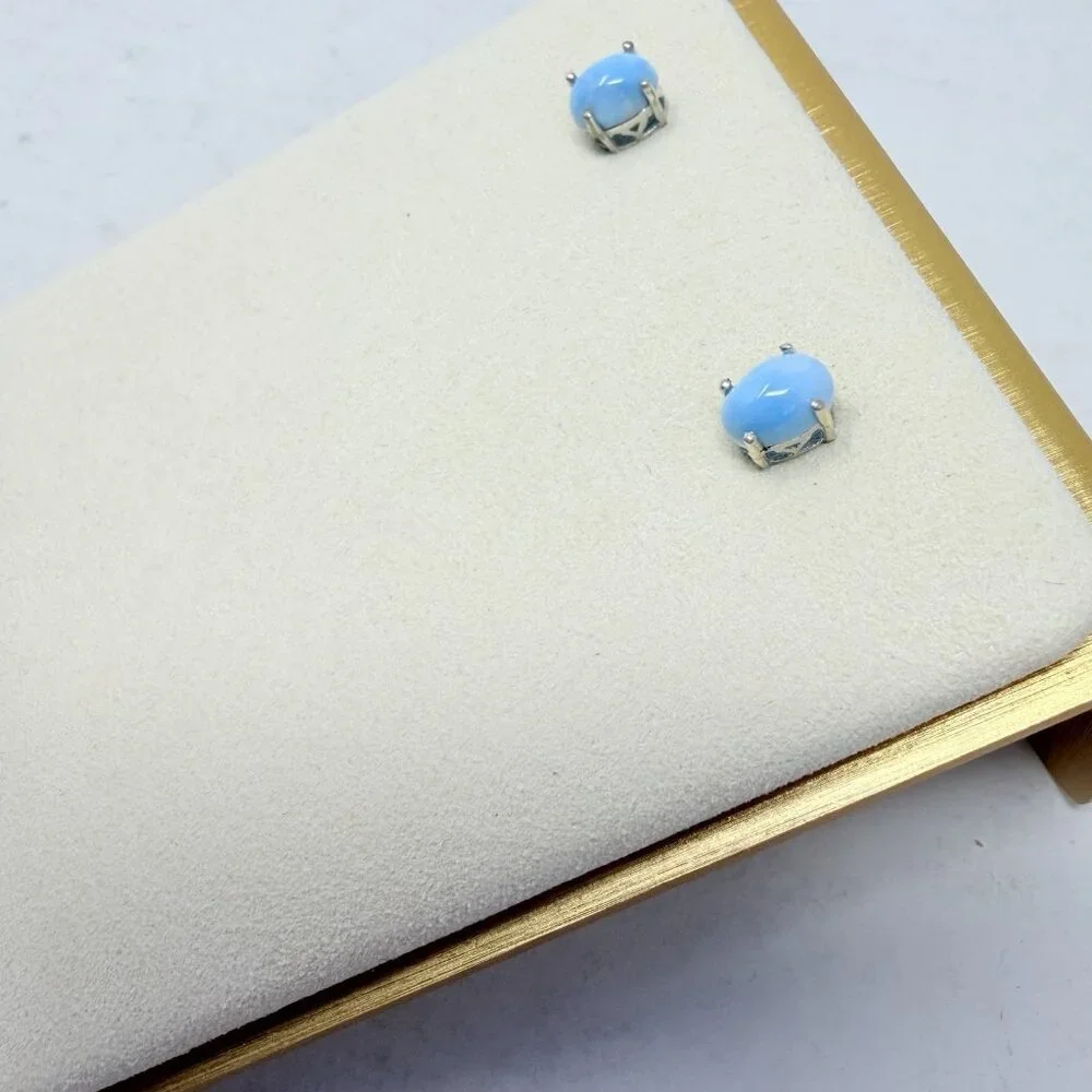 Shop LC Blue Larimar Oval Stud Earrings in Platinum Overlay Sterling Silver 5319